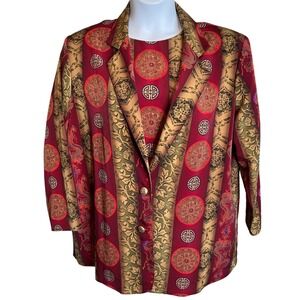 Vintage Maggie Sweet Blouse‎ Blazer Set Est. Size 1X Asian Dragon Gold Red Regal